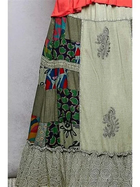 POL Printed Patchwork Embroidered Ruffled Skirt - Picture 7 of 7